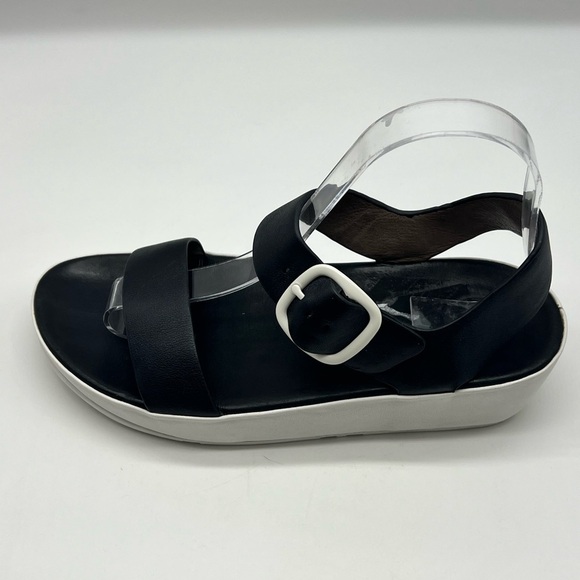 FitFLop - Bon Black Leather Adjustable Strappy Comfortable Wedge Size 7 - Picture 10 of 13